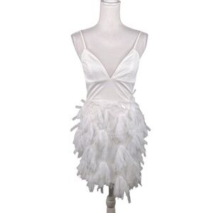 White V-Neck Spaghetti Strap Sequin Flowy Tulle Special Occasion Dress Sz Small
